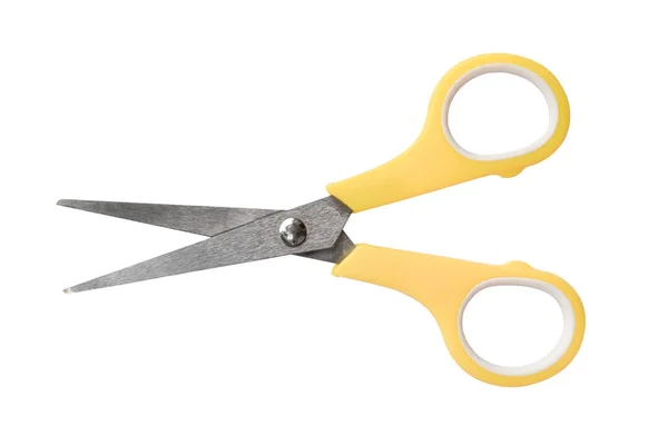 Yellow Scissors Plastic Handles Isolated White Background Object Clipping Path — Stock Photo, Image