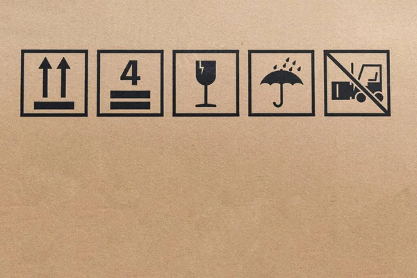 Schwarze Fragile Zeichensymbole Auf Karton Verpackungsbox Mit Symbol Für Zerbrechliche — Stockfoto