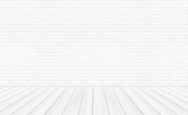 White empty wooden floors with brick wall background. Studio or office blank space.