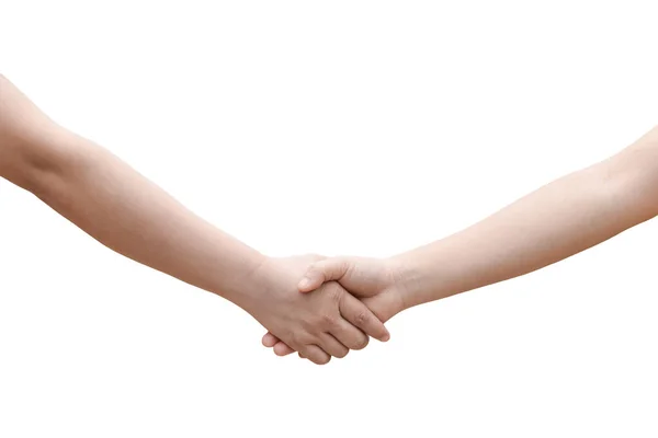 两个舞伴握手 被白色背景隔离的雌性手 带有裁剪路径 — 图库照片
