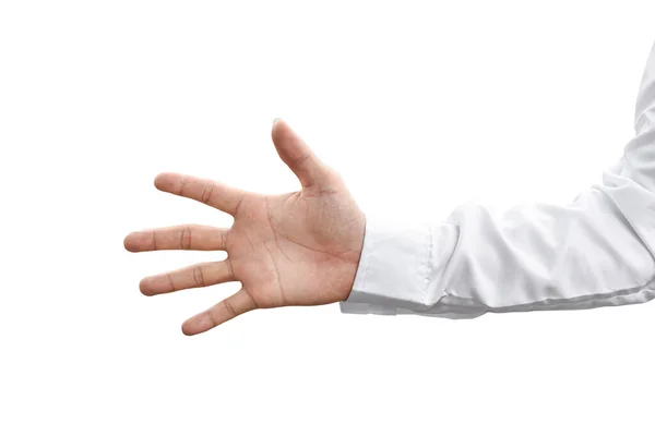 Gesture Man Hand White Shirt Isolated White Background Clipping Path — Stock Photo, Image