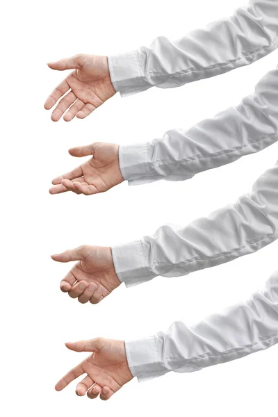 クリッピングパスを持つ白い背景に隔離されたシャツに様々な手のセット — ストック写真