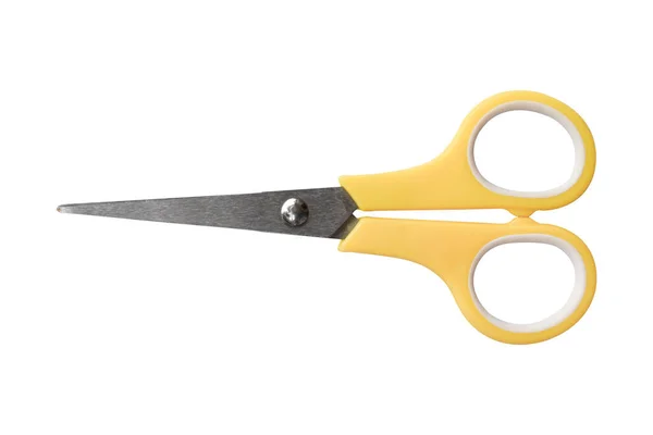 Yellow Scissors Plastic Handles Isolated White Background Object Clipping Path — Stock Photo, Image