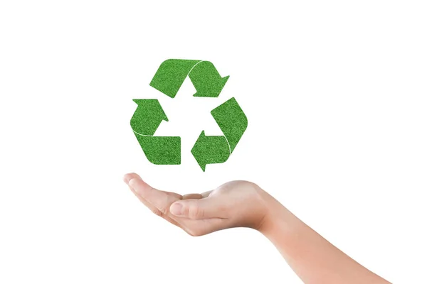 Environment Concept Child Hands Recycle Icon Isolated White Background Clipping — Stock Photo, Image