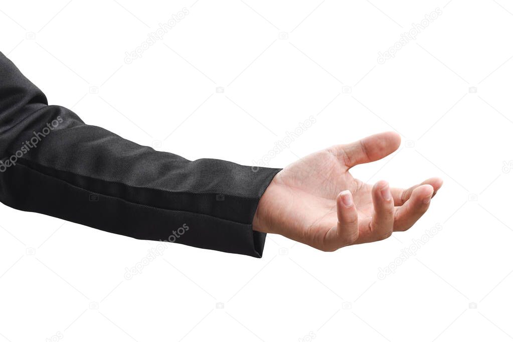 Businessman hand gesture in suit isolated on white background with clipping path.
