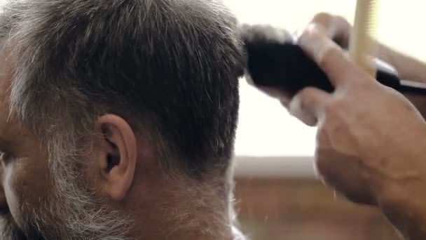 Friseur schneidet Kunden Haare — Stockvideo