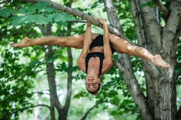 Esportes Acrobata Menina Executa Elemento Acrobático Árvore Mulher Envolvida Ginástica — Fotografia de Stock