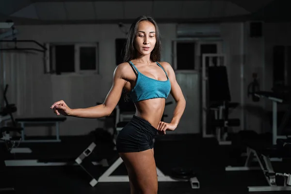 Fitness Girl Exercising Barbell Gym Woman Posing Gym — Stock Photo, Image