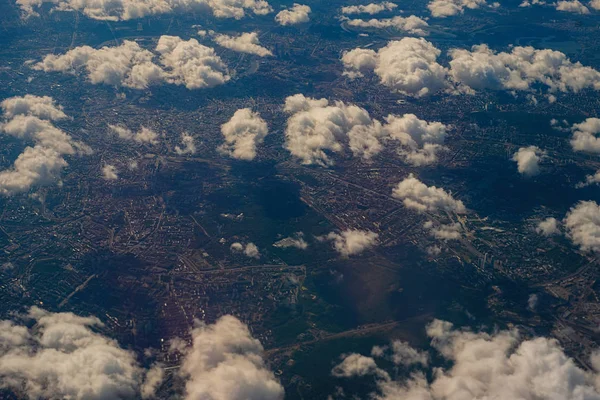 Aerial photography urban landscape of Moscow. Urban landscape above the clouds