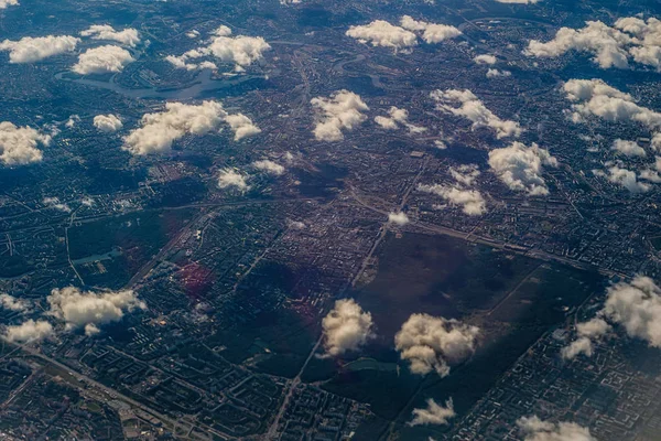 Aerial photography urban landscape of Moscow. Urban landscape above the clouds