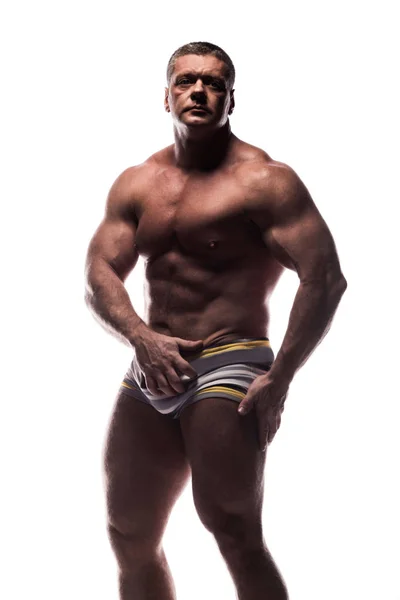 Ein Großer Kräftiger Mann Zeigt Seine Muskeln Studio Ohne Hemd — Stockfoto