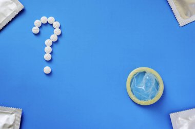 prezervatif, işaret, soru, tablet, mavi, arka plan, tıp, koruma, sağlık, reçete, Emanet, hap, Lateks,