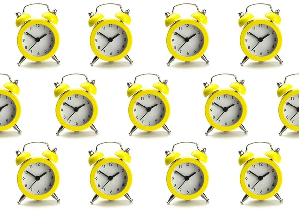 Yellow Alarm Clock Pattern White Background — Stock Photo, Image