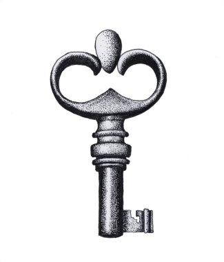 Beyaz arkaplanda izole edilmiş eski anahtar 