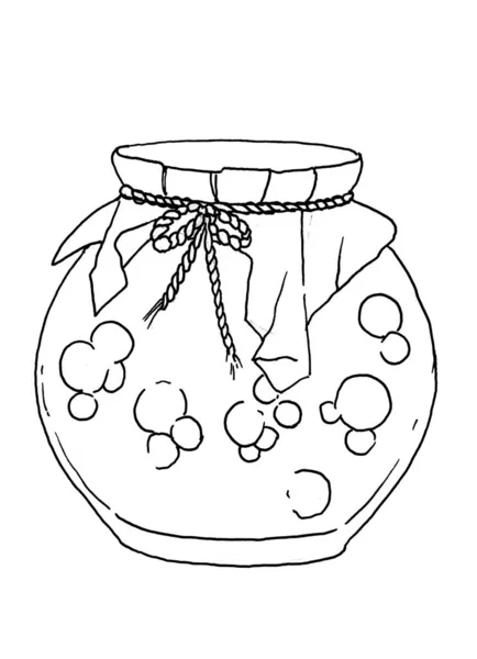 Jar of cranberry jam line ink on white background — Stock Photo, Image