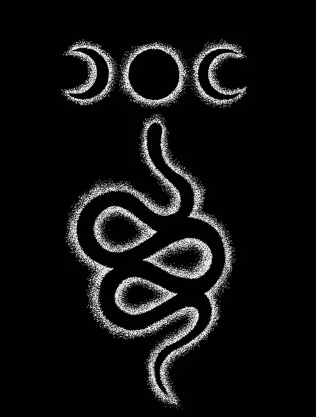黑色背景下蛇和月亮的轮廓 — 图库照片