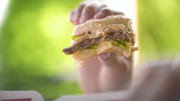 Fast food yiyen çocuk — Stok video