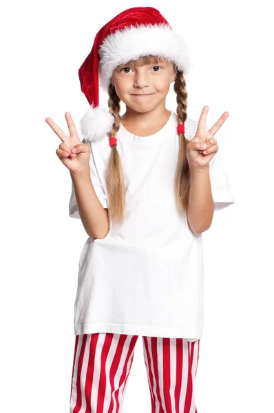 サンタの帽子の幸せな女の子 — ストック写真