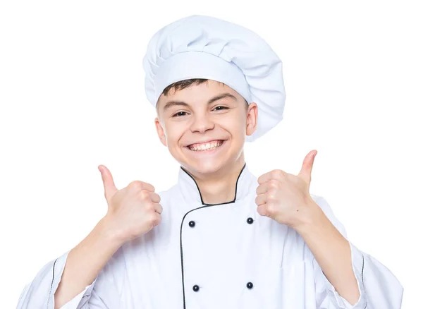 Adolescente menino vestindo chef uniforme — Fotografia de Stock