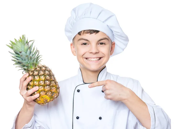Teen boy wearing chef uniform — Stock Photo, Image