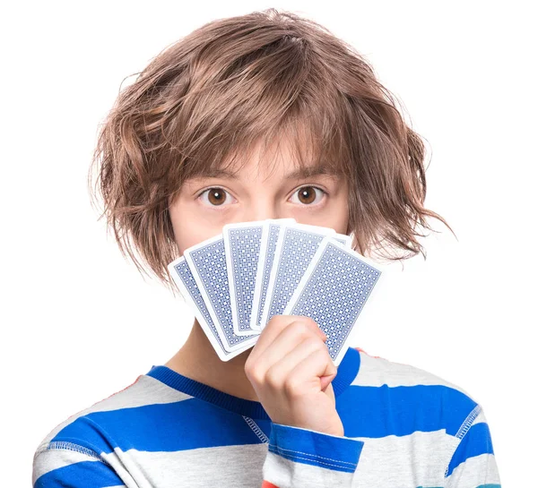 Teen dziewczyna z kartami gamble — Zdjęcie stockowe