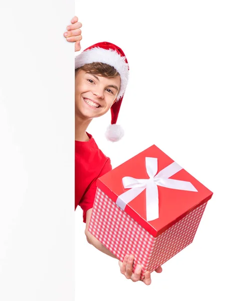 Ragazzo adolescente con cappello di Natale — Foto Stock