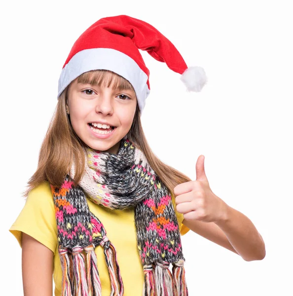 Dziewczyna z kapeluszem Świętego Mikołaja — Zdjęcie stockowe
