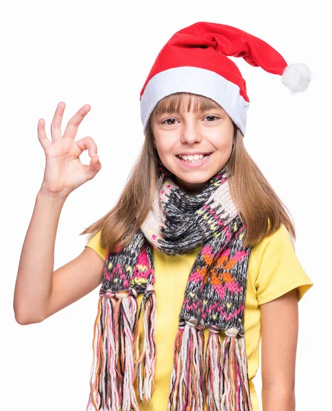 Meisje met kerstman hoed — Stockfoto