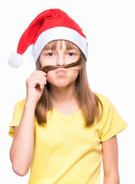 Fille avec chapeau de Père Noël — Photo