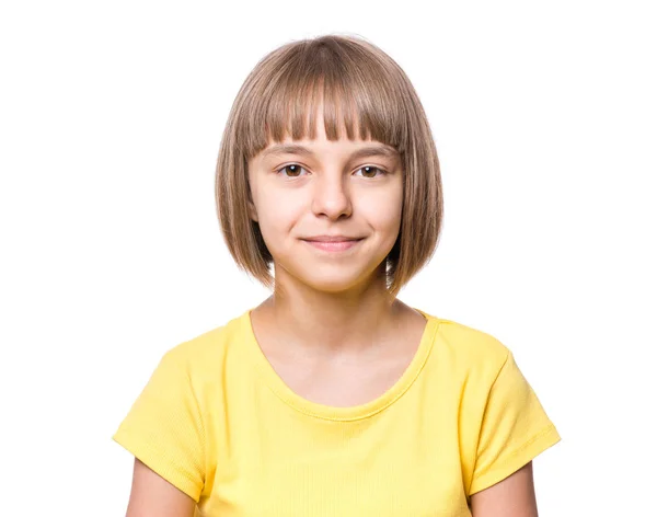 Hermosa Chica Adolescente Caucásica Con Camiseta Amarilla Aislada Sobre Fondo — Foto de Stock