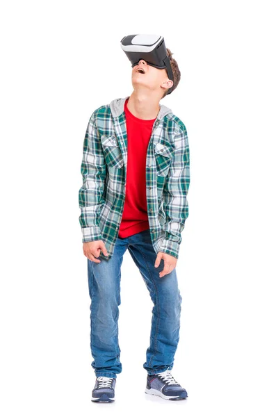 Full Length Portrait Young Caucasian Teen Boy Using Virtual Reality — Stock Photo, Image