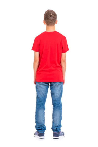 Full Length Portrait Young Caucasian Teen Boy Rear View Isolated — Stock Photo, Image