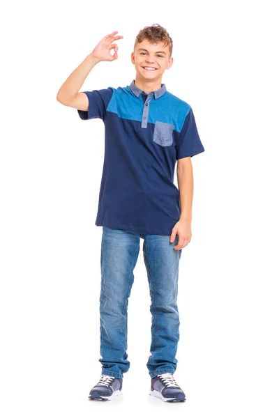 Ολόσωμο Πορτρέτο Νέοι Καυκάσιος Έφηβος Αγόρι Που Απομονώνονται Λευκό Φόντο — Φωτογραφία Αρχείου