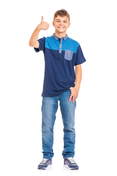 Full Length Portrait Young Caucasian Teen Boy Isolated White Background — Stock Photo, Image