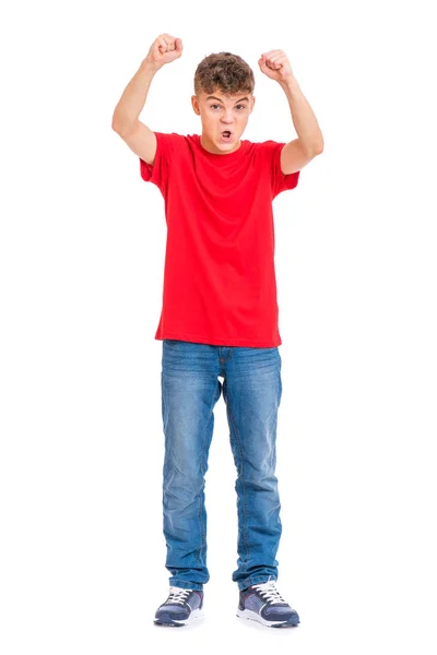 Full Length Portrait Young Caucasian Teen Boy Isolated White Background — Stock Photo, Image