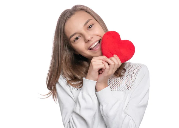 Feliz Día San Valentín Linda Joven Adolescente Chica Enamorada Corazón — Foto de Stock