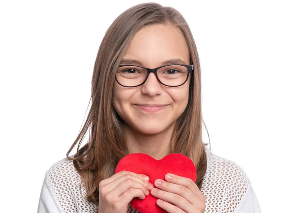 Feliz Día San Valentín Linda Chica Joven Adolescente Gafas Graduadas — Foto de Stock