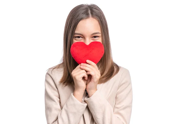 Feliz Día San Valentín Linda Joven Adolescente Chica Enamorada Corazón — Foto de Stock