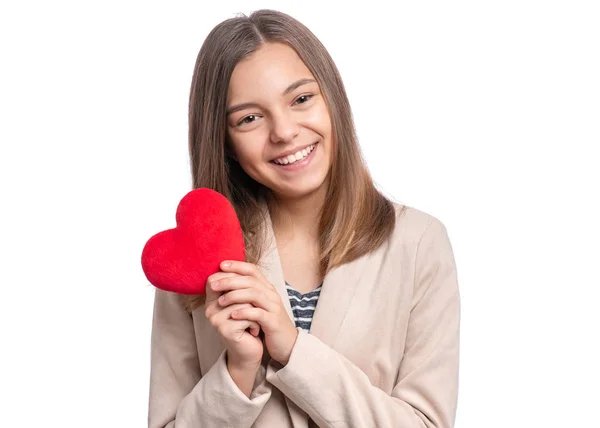 Feliz Día San Valentín Linda Joven Adolescente Chica Enamorada Corazón — Foto de Stock