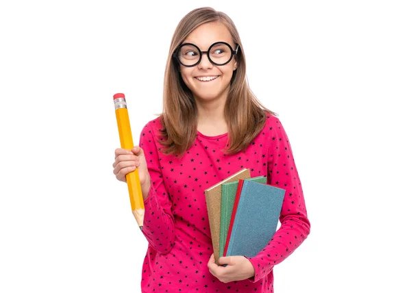 Teen girl with big pencil — Stock Photo, Image