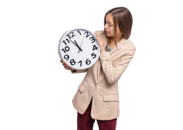 Teen girl with clock — Stock Photo, Image