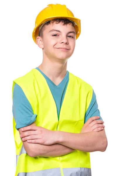 Adolescente chico en duro sombrero — Foto de Stock