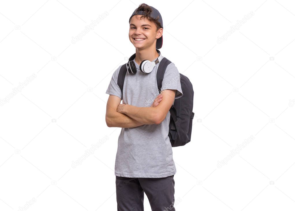 Student teen boy with bag