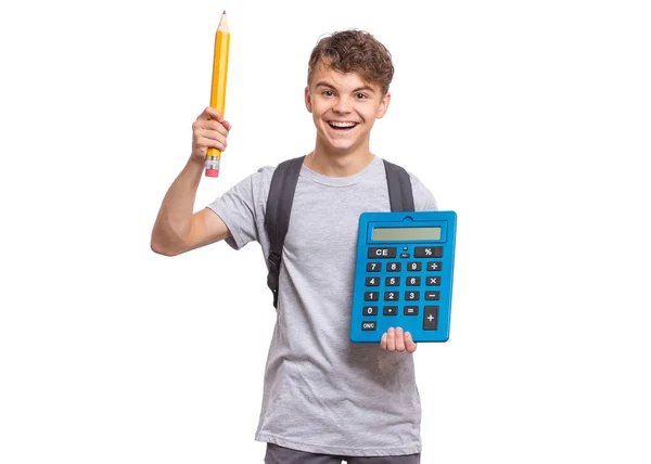 Teen ragazzo con grande calcolatrice — Foto Stock