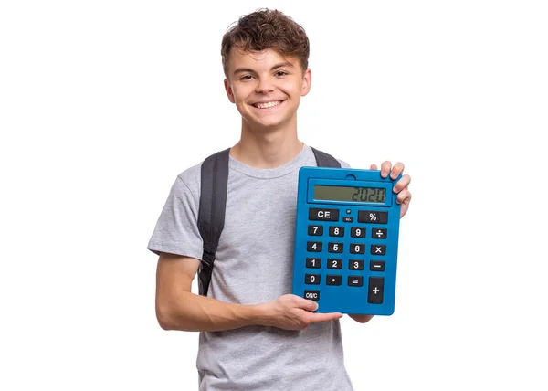 青少年男孩与大计算器 — 图库照片