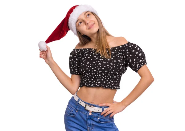 Noël fille dans santa chapeau — Photo