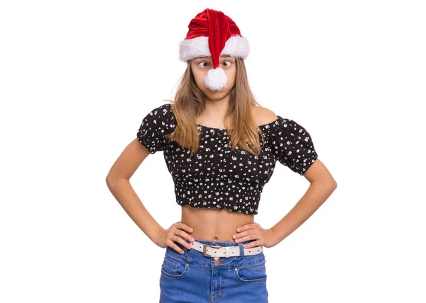 Noël fille dans santa chapeau — Photo