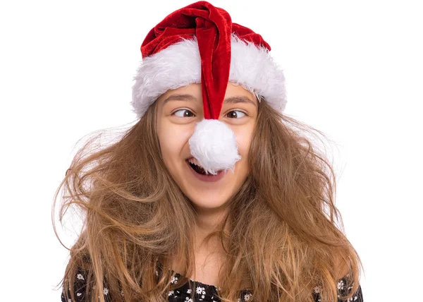 Natale ragazza in cappello di Babbo Natale — Foto Stock