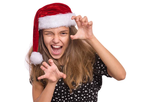 Menina de Natal em santa chapéu — Fotografia de Stock