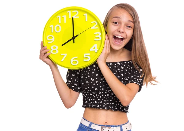 Tonårstjej med stor klocka — Stockfoto
